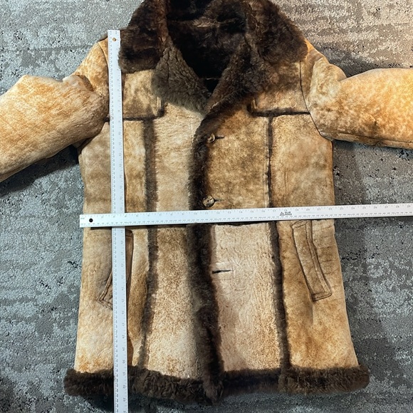 Sheepskin mens coat from Sears vintage brown tan size 44 unique mottled leather - Picture 17 of 17